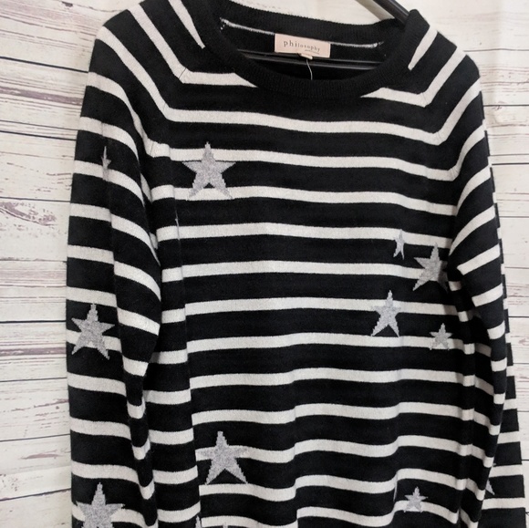 SALE! Philosophy Stripe Star Sweater 100% Cashmere - Picture 7 of 8